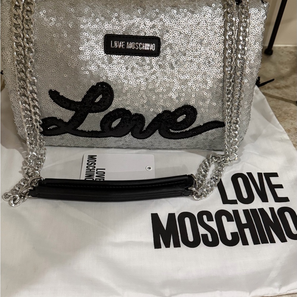 Love Moschino Glittering Silver and Black Shoulder Bag